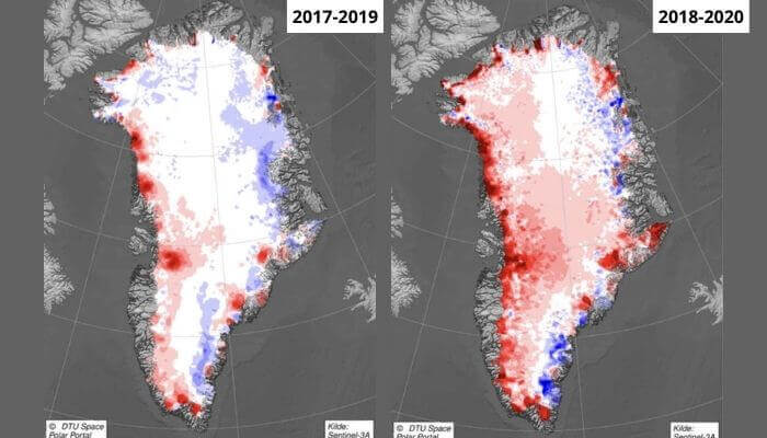 Aumento de la temperatura del hielo en Groenlandia en los últimos 4 años